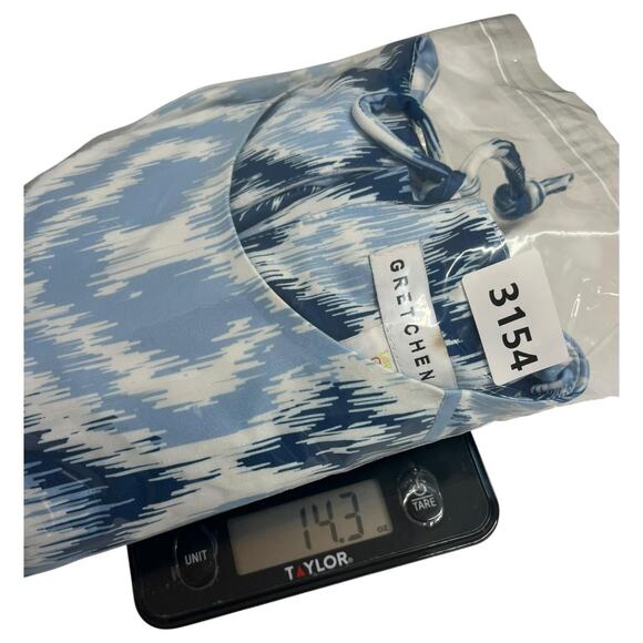 Gretchen Scott Dress Womens Small Blue White Ikat 3/4 Sleeve Shift Pockets - Picture 15 of 15